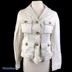 Gap Womens Stretch Denim Cargo Jean Jacket Size 0 Cream Ivory